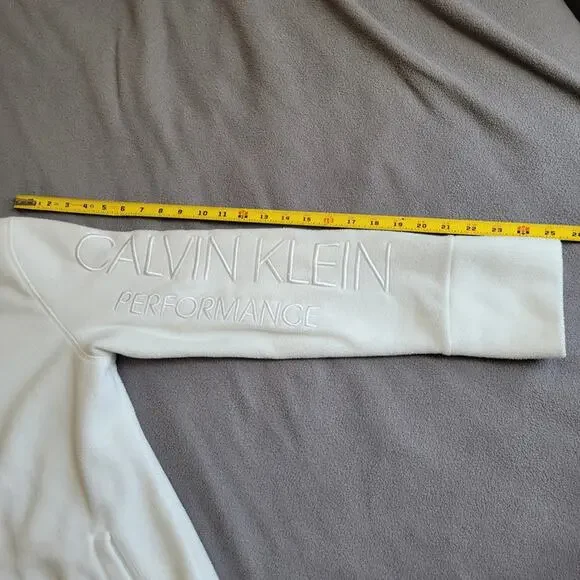 CALVIN KLEIN PERFORMANCE Fleece Jacket Womens Large White Embroidered Zip Hoodie - Picture 9 of 15